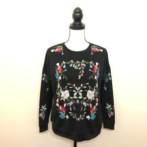 Tulle Long sleeve sweat shirt w/ floral embroidery